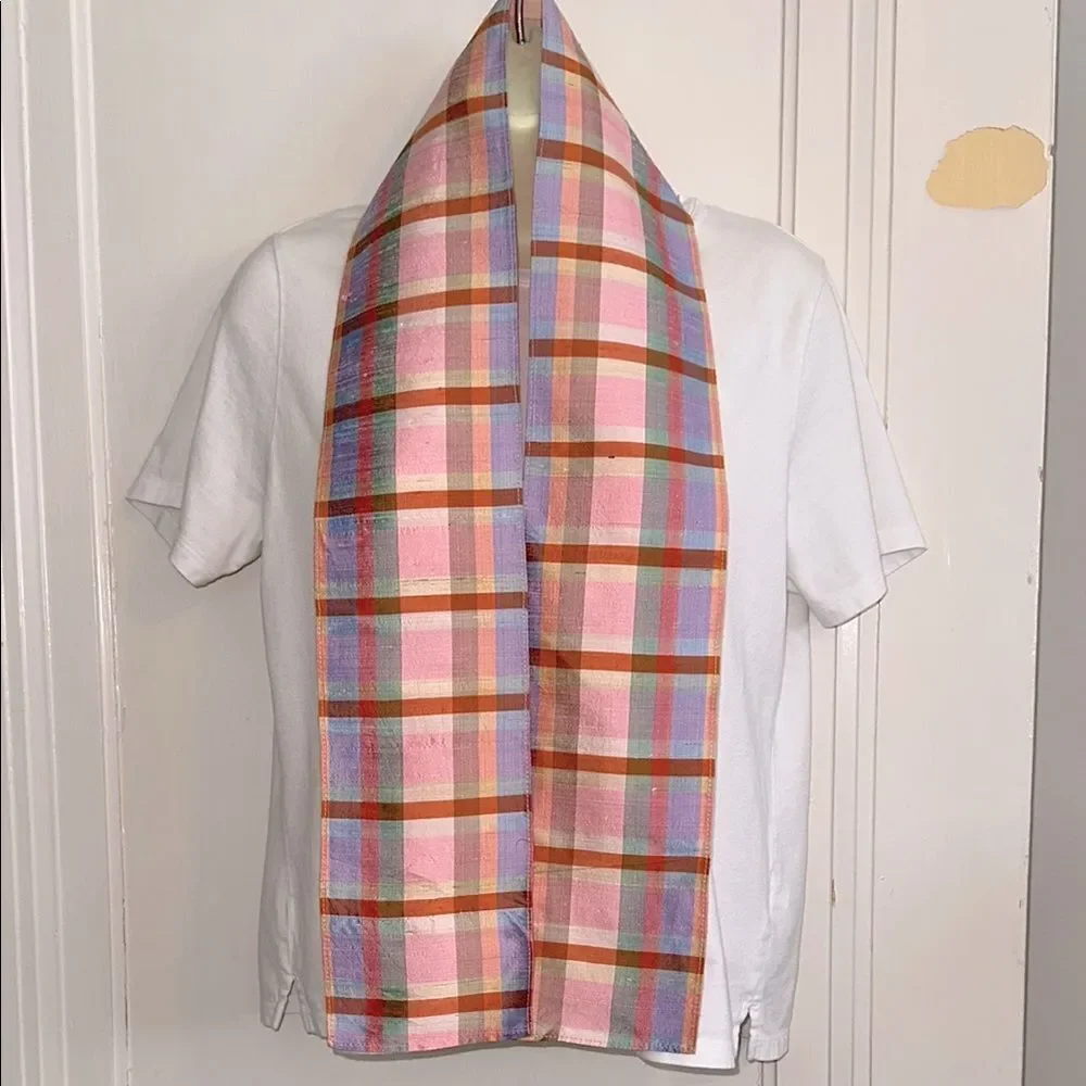 Vintage Gary Gail Accessories Dallas Multi‎ Color Plaid Shantung Silk Long Scarf